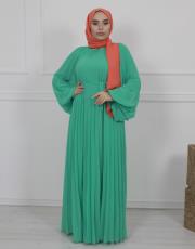 yeşil mrv309 merwish  plisoley elbise