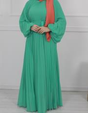 yeşil mrv309 merwish  plisoley elbise 5