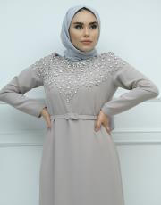 gizemli bej 3356 senna shımmer elbise 3