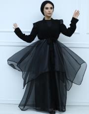 siyah 9605 viedal organze detaylı abaya