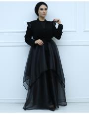 siyah 9605 viedal organze detaylı abaya 3
