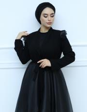 siyah 9605 viedal organze detaylı abaya 4