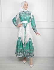 benetton 3042 aişe moda saten etnik desen elbise