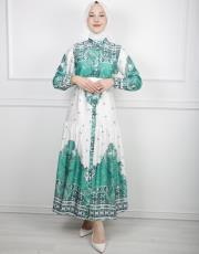 benetton 3042 aişe moda saten etnik desen elbise 2