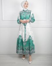 benetton 3042 aişe moda saten etnik desen elbise 4