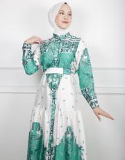 benetton 3042 aişe moda saten etnik desen elbise 6