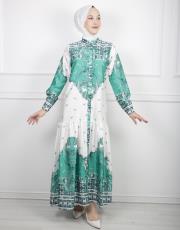 benetton 3042 aişe moda saten etnik desen elbise 7