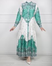 benetton 3042 aişe moda saten etnik desen elbise 8