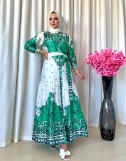 benetton 3042 aişe moda saten etnik desen elbise 9