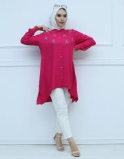 fuşya 4010 aişe moda taş detaylı tunik