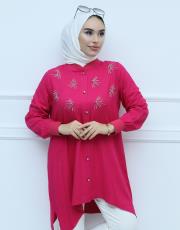 fuşya 4010 aişe moda taş detaylı tunik 3