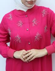 fuşya 4010 aişe moda taş detaylı tunik 4