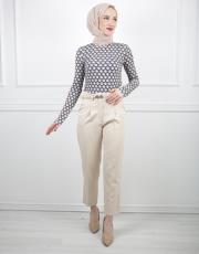 petrol 0001 kadriye baştürk geometrik desenli dik yaka bluz 2