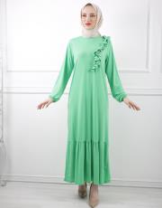 fıstık yeşili 3784 missemramiss venezia yaka fırfır elbise