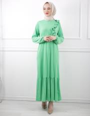 fıstık yeşili 3784 missemramiss venezia yaka fırfır elbise 2