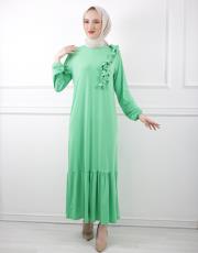 fıstık yeşili 3784 missemramiss venezia yaka fırfır elbise 3