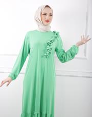 fıstık yeşili 3784 missemramiss venezia yaka fırfır elbise 4