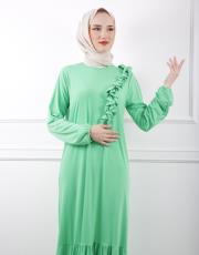fıstık yeşili 3784 missemramiss venezia yaka fırfır elbise 5
