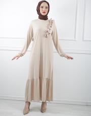 bej 3784 missemramiss venezia yaka fırfır elbise