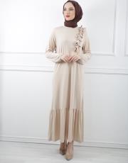bej 3784 missemramiss venezia yaka fırfır elbise 2