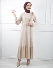 bej 3784 missemramiss venezia yaka fırfır elbise 3