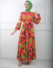 turuncu desenli 3794 missemramiss desenli elbise 3