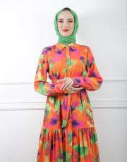 turuncu desenli 3794 missemramiss desenli elbise 4