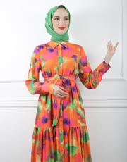 turuncu desenli 3794 missemramiss desenli elbise 5