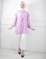 lila 0001 kadriye baştürk gold düğmeli pamuk gömlek