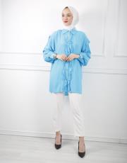 mavi 0001 kadriye baştürk gold düğmeli pamuk gömlek