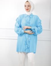 mavi 0001 kadriye baştürk gold düğmeli pamuk gömlek 3