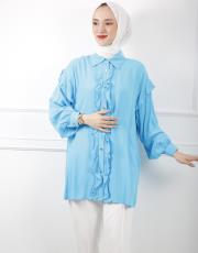 mavi 0001 kadriye baştürk gold düğmeli pamuk gömlek 4