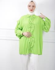 yeşil 0001 kadriye baştürk gold düğmeli pamuk gömlek 3