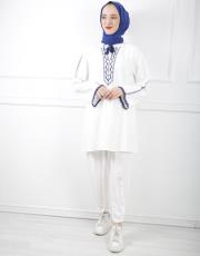 ekru 0001 kadriye baştürk nakışlı rahat keten gömlek 