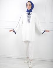 ekru 0001 kadriye baştürk nakışlı rahat keten gömlek  2