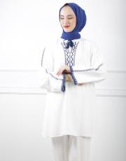 ekru 0001 kadriye baştürk nakışlı rahat keten gömlek  3