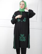 siyah 0021 kadriye baştürk nakış detaylı yırtmaçlı keten tunik 2