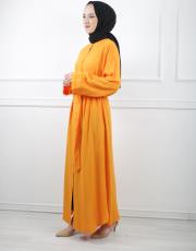 turuncu 001 kadriye baştürk uzun nakışlı gömlek elbise 2