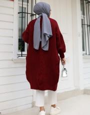 bordo 6004 lysa inşirah yumuş saçörgülü hırka 2