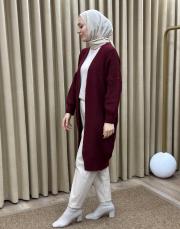 bordo 6004 lysa inşirah yumuş saçörgülü hırka 7