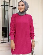 fuşya 1008 lysa studio jakarlı triko tunik