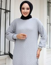 gri 1008 lysa studio jakarlı triko tunik