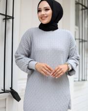 gri 1008 lysa studio jakarlı triko tunik 4