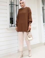kahve 1008 lysa studio jakarlı triko tunik 2