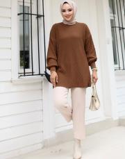 kahve 1008 lysa studio jakarlı triko tunik 3
