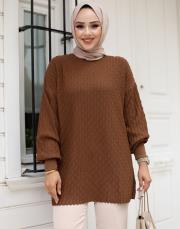 kahve 1008 lysa studio jakarlı triko tunik 4