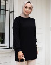 siyah 1008 lysa studio jakarlı triko tunik