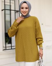 yağyeşili 1008 lysa studio jakarlı triko tunik