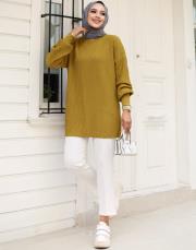 yağyeşili 1008 lysa studio jakarlı triko tunik 2