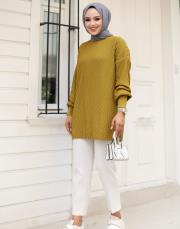 yağyeşili 1008 lysa studio jakarlı triko tunik 3
